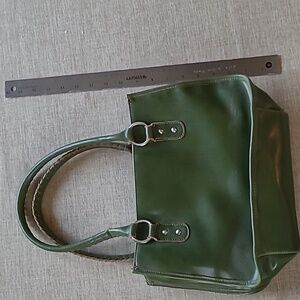 Emilie M. Leather Purse, Green With Pink Lining. Great Condition.